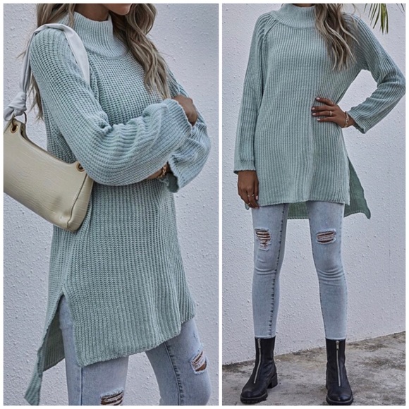 Sweaters - SOLD OUT Mint Mock Neck Split Seam Tunic Sweater